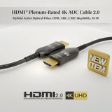 CompuCablePlusUSA.com 4K HDMI 2.0 Cable with Built-in Signal Booster, 4K/UHD High-Speed Hybrid Active Optical Cable (AOC) Plenum-Rated (CMP) 4K60Hz, 18 Gbps, M/M, 35 FT to 75 FT.