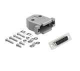 CompuCablePlusUSA DB15 Female D-Sub solder type connector DIY Kit with plastic hood, screws, and brass gold flash plated contacts. Lightweight, RoHS compliant.
