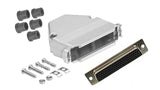 D-Sub DIY Kit with Metal Hood, solder connector, screws, and strain relief grommet on a white background