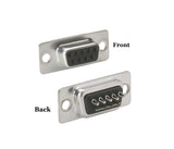 Metal connector with front and back views on a white background