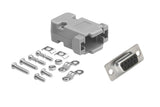 CompuCablePlusUSA DB9 Female D-Sub solder type connector DIY Kit with plastic hood, screws, and brass gold flash plated contacts. Lightweight, RoHS compliant.