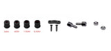 DTB-25MP-KIT Set of black screws and bolts with size markings on a white background