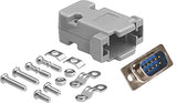 DB9 Solder Male Connector complete bundle DIY Kit includes connector, plastic hood and screws.