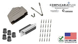 Female DB25 Crimp Type DIY Kit. Complete Bundle DIY Kit Includes D-Sub Crimp Connector, Crimp Pins, Deluxe No-Ear, Full Profile Metal Housing, Strain Relief Grommet, and Screws.