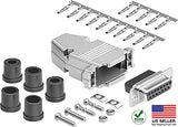 DB15 Crimp Female Connector complete bundle DIY Kit includes connector, housing, female crimp pin, strain relief grommets and screws.
