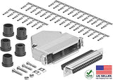 DB37 Crimp Female Connector complete bundle DIY Kit includes connector, housing, female crimp pin, strain relief grommets and screws.