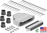 DB37 Crimp Male Connector complete bundle DIY Kit includes connector, housing, male crimp pin, strain relief grommets and screws.