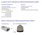 D-Sub Kit with No Ear Full Profile Metal Hood Technical Information and Features. What is no ear full profile deluxe metal hood? Image points out ear and no ear.