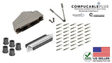 Female DB37 Crimp Type DIY Kit. Complete Bundle DIY Kit Includes D-Sub Crimp Connector, Crimp Pins, Deluxe No-Ear, Full Profile Metal Housing, Strain Relief Grommet, and Screws.