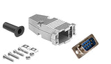 DB9 solder male connector complete bundle DIY kit includes connector, housing, strain relief grommets and screws.