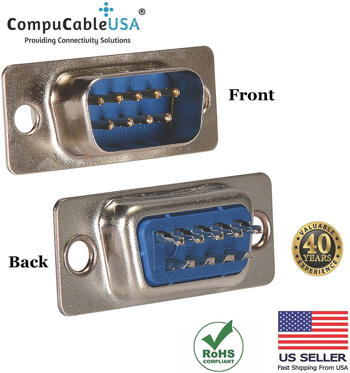 DB9 Male D-Sub Solder Connector Kit + Metal Hood + Grommet