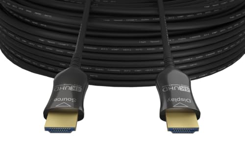 CompuCablePlusUSA.com 4K HDMI 2.0 Cable with Built-in Signal Booster, 4K/UHD High-Speed Hybrid Active Optical Cable (AOC) Plenum-Rated (CMP) 4K60Hz, 18 Gbps, M/M, 35 FT to 75 FT.