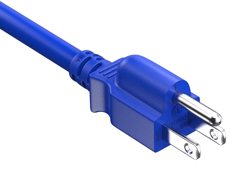 CompuCablePlusUSA NEMA 5-15P to IEC C13 North America Standard Power Cord - 18 AWG SJT, 10A/125V, UL Certified, Blue, 1/2/3/4/6/10 FT