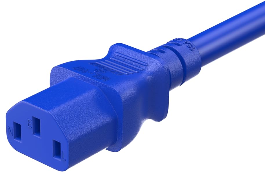CompuCablePlusUSA NEMA 5-15P to IEC C13 North America Standard Power Cord - 18 AWG SJT, 10A/125V, UL Certified, Blue, 1/2/3/4/6/10 FT