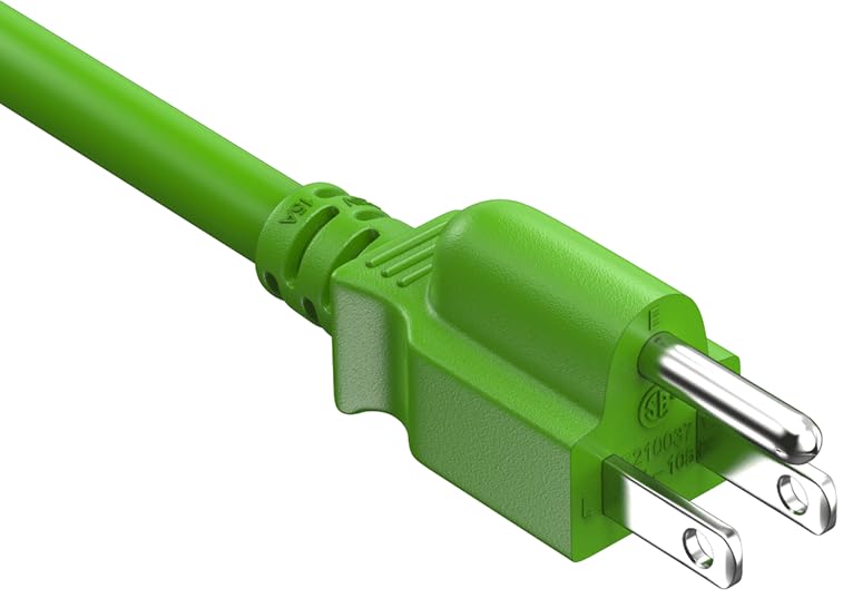 CompuCablePlusUSA.com NEMA 5-15P Green Color Power Cord on a white background.