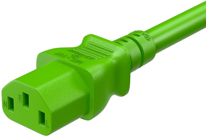 CompuCablePlusUSA.com C13 Green Color Power Cord on a white background.