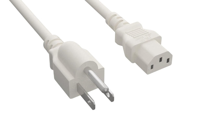 CompuCablePlusUSA.com NEMA 5-15P to C13 White Power Cord on a white background.