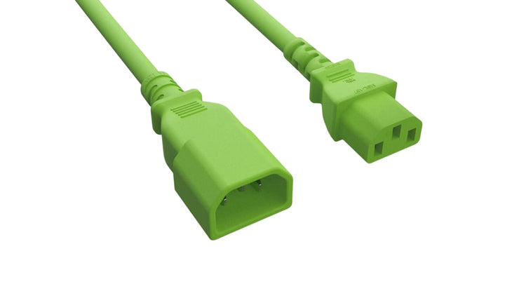 CompuCablePlusUSA.com C14 to C13 Extension Power Cord, 18AWG, Green.