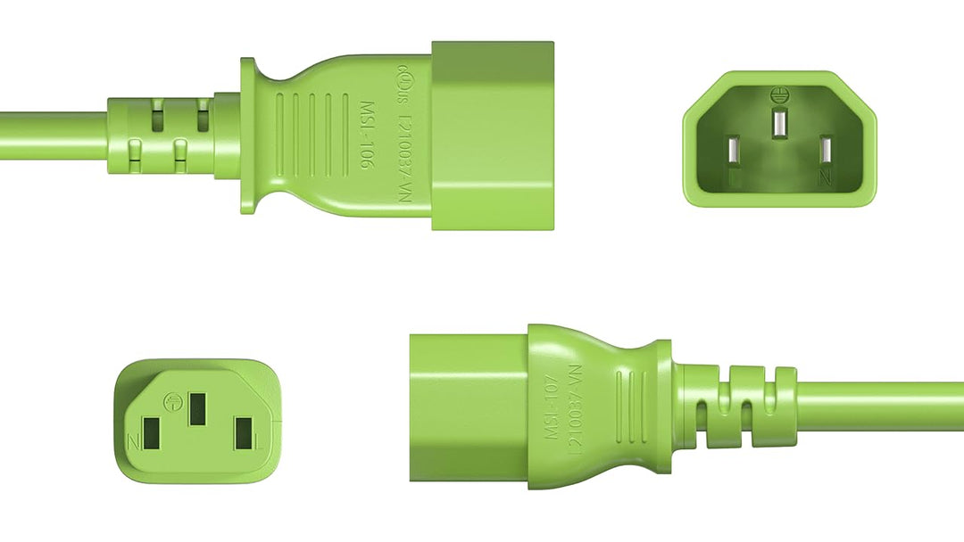 CompuCablePlusUSA.com C14 to C13 Extension Power Cord, 18AWG, Green.