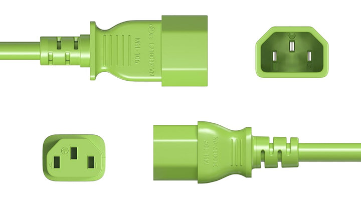 CompuCablePlusUSA.com C14 to C13 Extension Power Cord, 18AWG, Green.