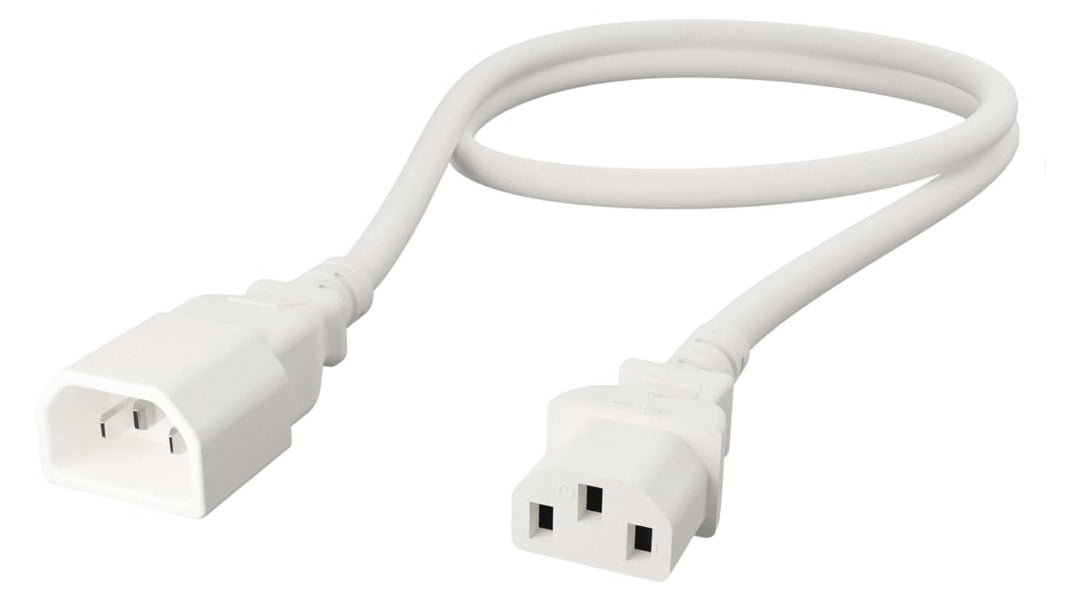 CompuCablePlusUSA.com C14 to C13 Extension Power Cord, 18AWG, White.