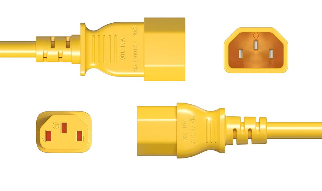 CompuCablePlusUSA.com C14 to C13 Extension Power Cord, 18AWG, Yellow.