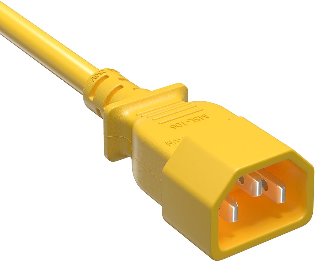 CompuCablePlusUSA.com C14  Extension Power Cord, 18AWG, Yellow.
