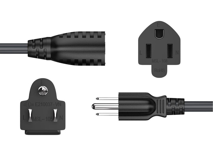 CompuCablePlusUSA.com NEMA 5-15P to 5-15R Power Extension Cord, 16AWG, Black Color.