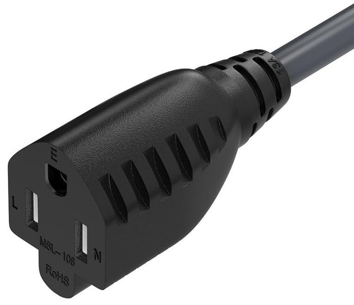 CompuCablePlusUSA.com NEMA 5-15R Power Extension Cord, 16AWG, Black Color.
