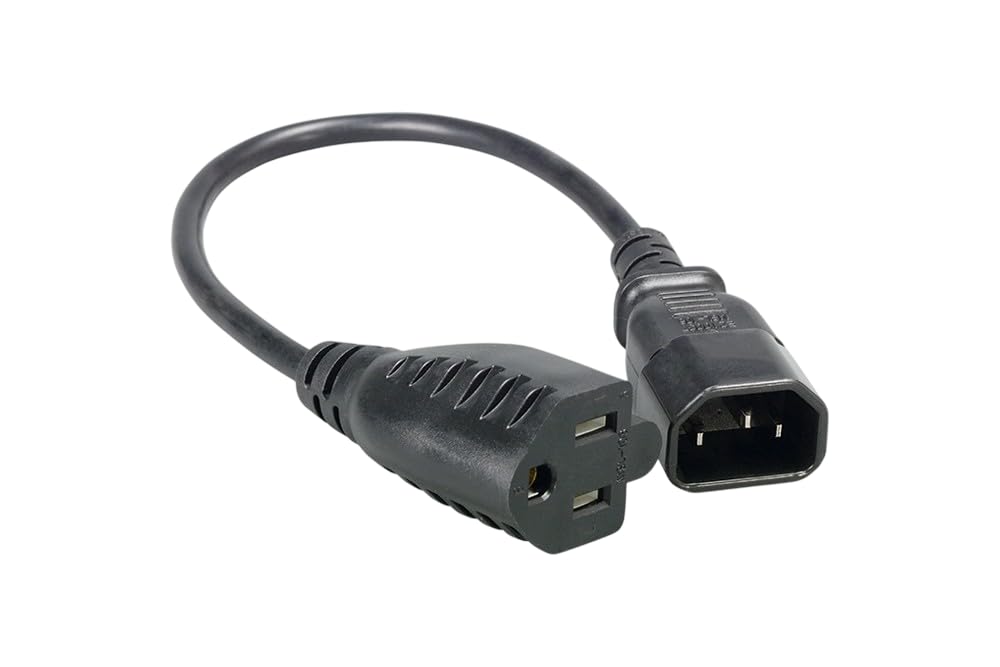 CompuCablePlusUSA.com C14 to 5-15R Power Extension Cord - PDU Adapter Cable, 18 AWG, Black Color. 