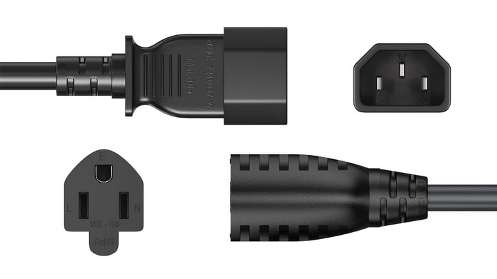 CompuCablePlusUSA.com C14 to 5-15R Power Extension Cord - PDU Adapter Cable, 18 AWG, Black Color. 