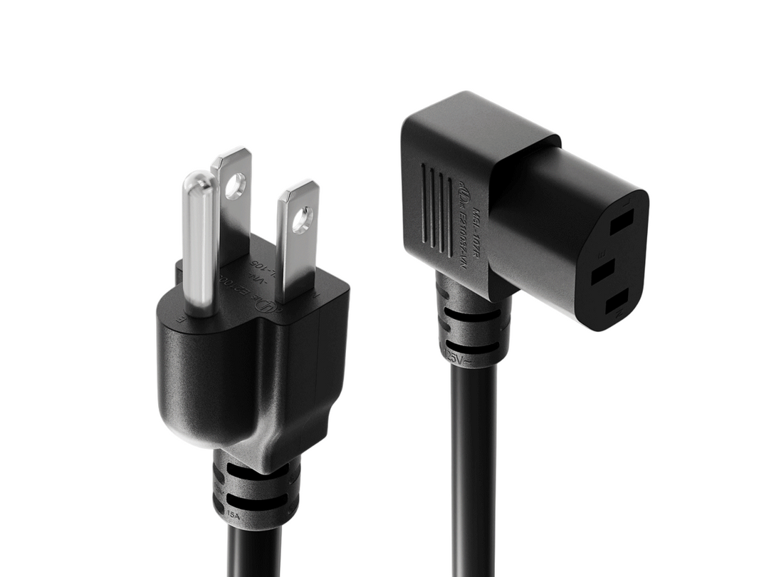 CompuCablePlusUSA NEMA 5-15P to IEC 60320 C13 Right Angle North American Standard Power Cord