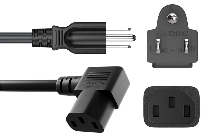 CompuCablePlusUSA NEMA 5-15P to IEC 60320 C13 Right Angle North American Standard Power Cord