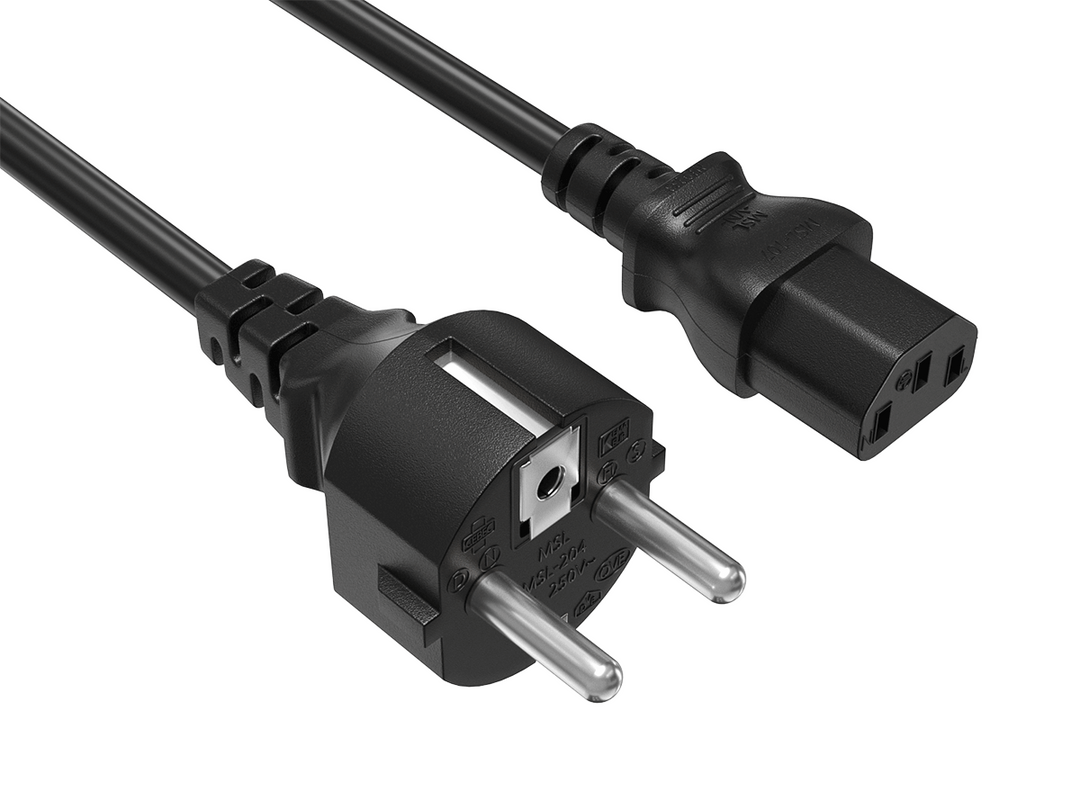 CompuCablePlusUSA Straight European Schuko CEE 7/7 to IEC 60320 C13 AC Power Cord Black Color.