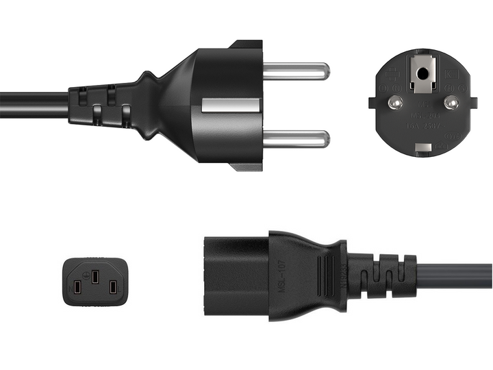 CompuCablePlusUSA Straight European Schuko CEE 7/7 to IEC 60320 C13 AC Power Cord Black Color.