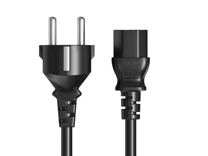 CompuCablePlusUSA Straight European Schuko CEE 7/7 to IEC 60320 C13 AC Power Cord Black Color.