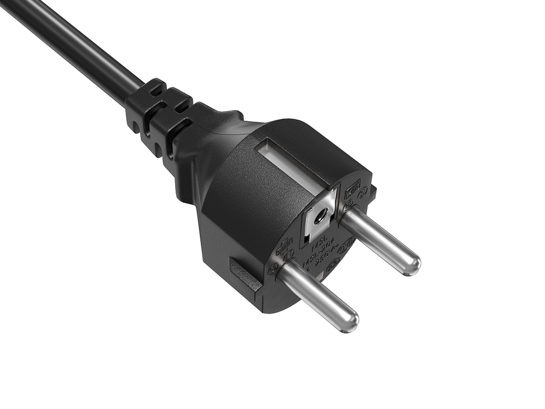 CompuCablePlusUSA Straight European Schuko CEE 7/7 AC Power Cord Black Color.