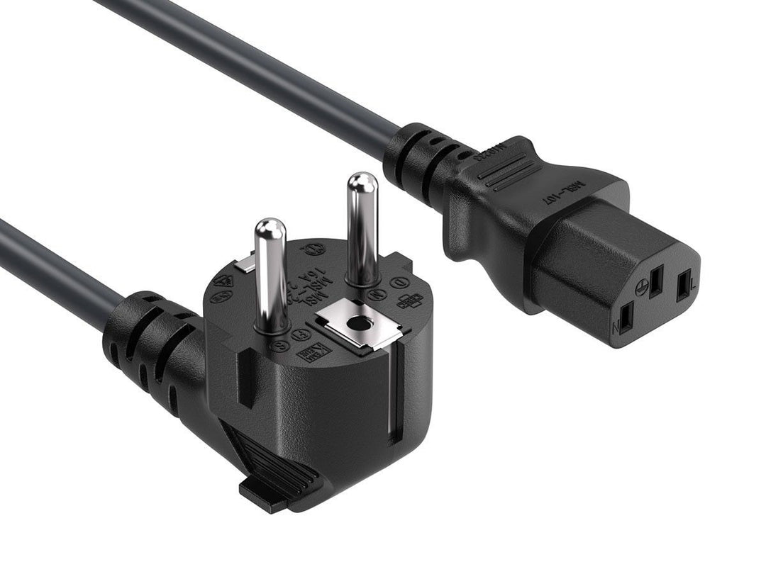 CompuCablePlusUSA Right Angle European Schuko CEE 7/7 to IEC 60320 C13 AC Power Cord Black Color