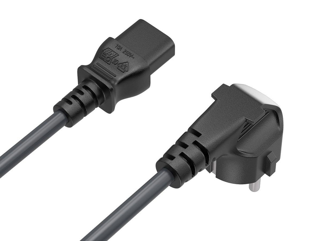 CompuCablePlusUSA Right Angle European Schuko CEE 7/7 to IEC 60320 C13 AC Power Cord Black Color