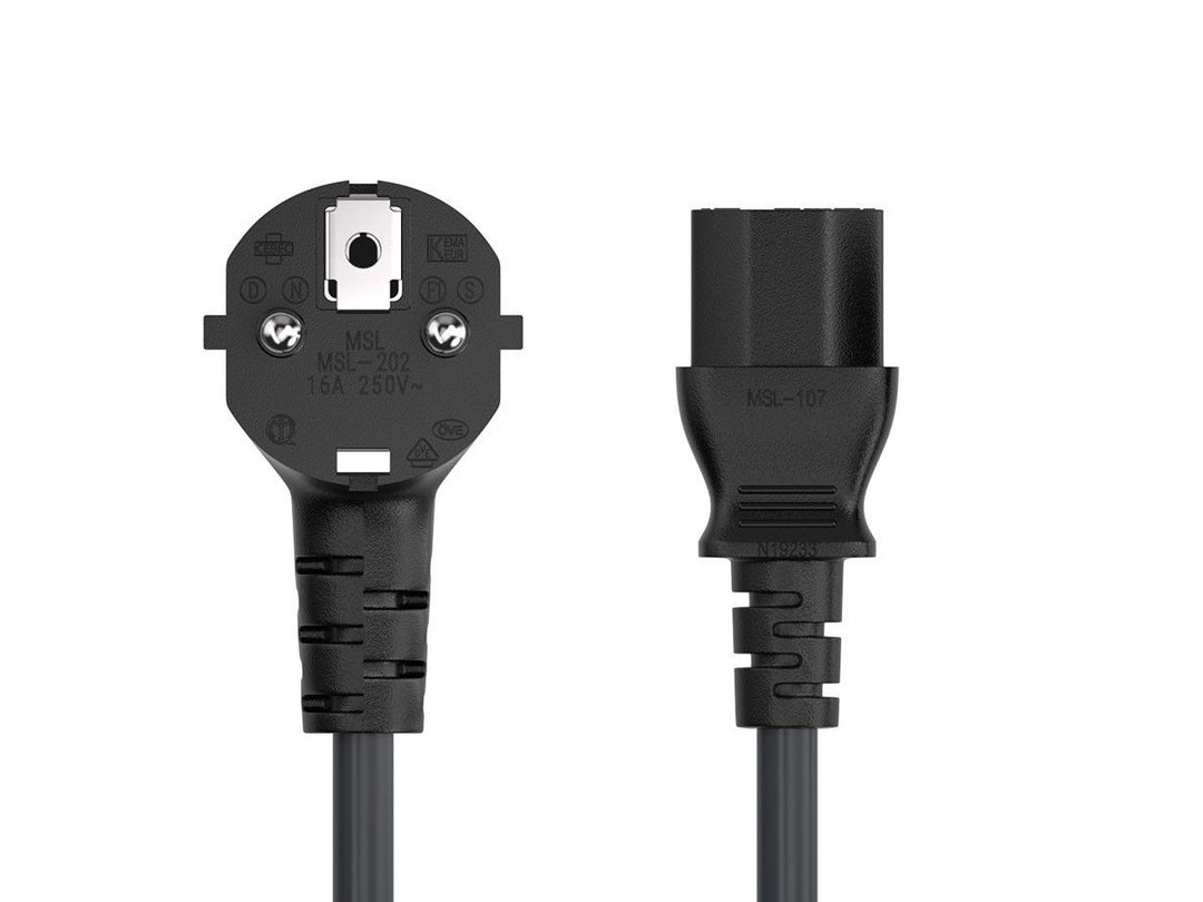 CompuCablePlusUSA Right Angle European Schuko CEE 7/7 to IEC 60320 C13 AC Power Cord Black Color