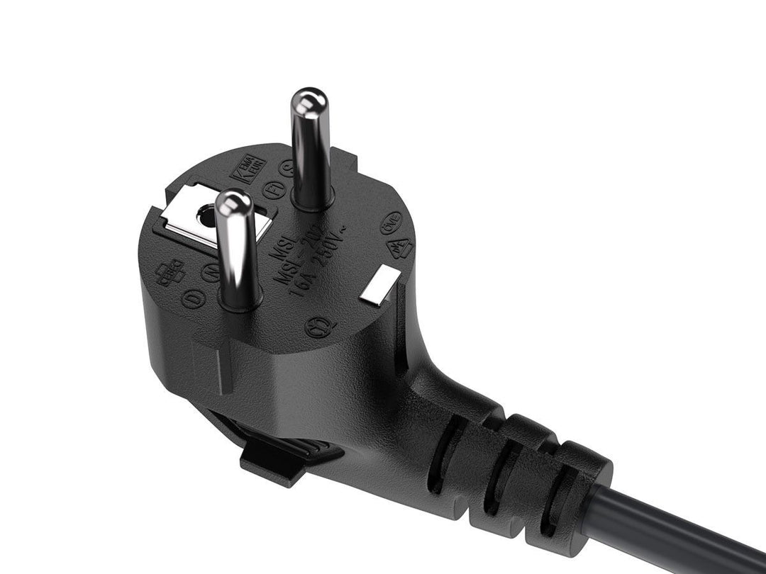 CompuCablePlusUSA Right Angle European Schuko CEE 7/7 AC Power Cord Black Color.