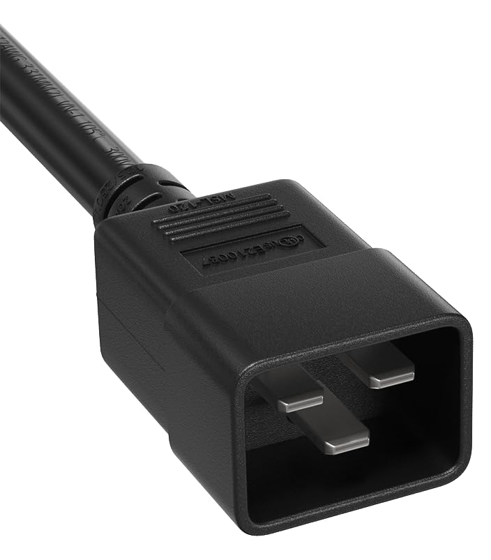 CompuCablePlusUSA.com C20 Heavy Duty Extension Power Cord, 12AWG, Black Color.