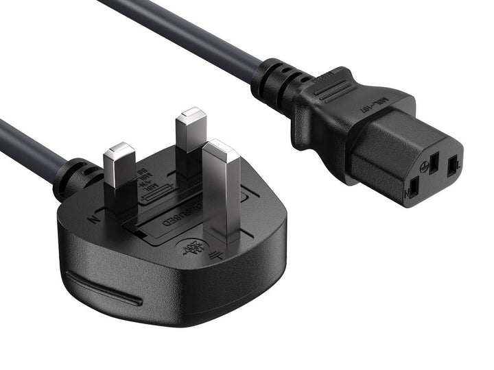 CompuCablePlusUSA UK BS 1363 Fused to IEC 60320 C13 AC Power Cord Black Color.