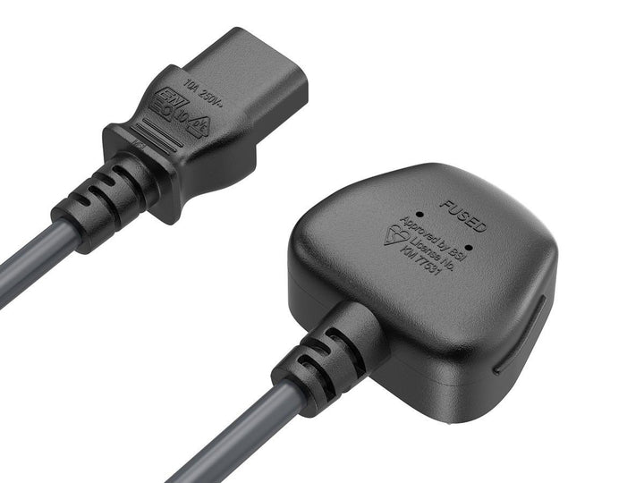 CompuCablePlusUSA UK BS 1363 Fused to IEC 60320 C13 AC Power Cord Black Color.
