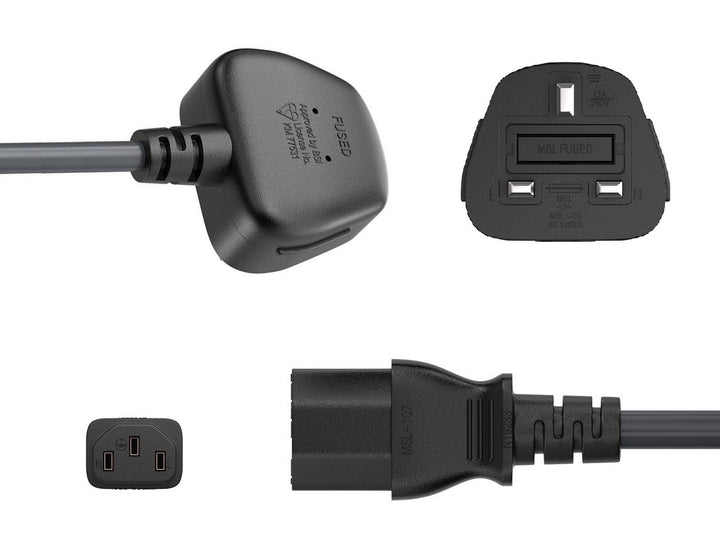 CompuCablePlusUSA UK BS 1363 Fused to IEC 60320 C13 AC Power Cord Black Color.