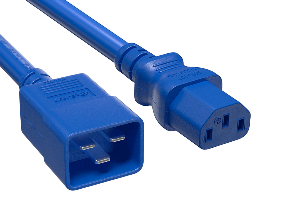 CompuCablePlusUSA IEC 60320 C20 to C13 Extension Jumper Power Cord Blue Color.