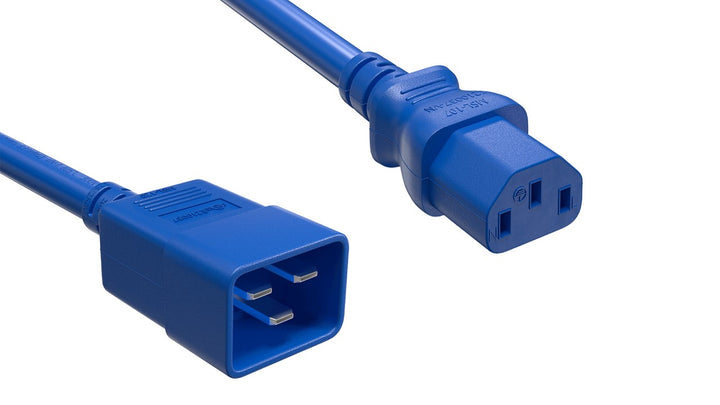 CompuCablePlusUSA IEC 60320 C20 to C13 Extension Jumper Power Cord Blue Color.