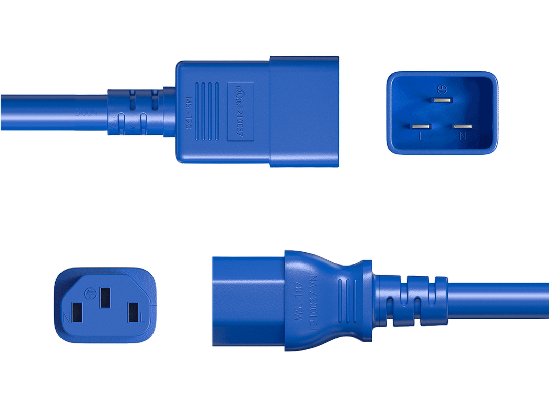 CompuCablePlusUSA IEC 60320 C20 to C13 Extension Jumper Power Cord Blue Color.