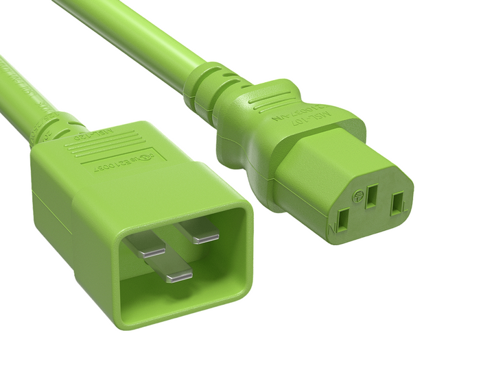 CompuCablePlusUSA IEC 60320 C20 to C13 Extension Jumper Power Cord Green Color.