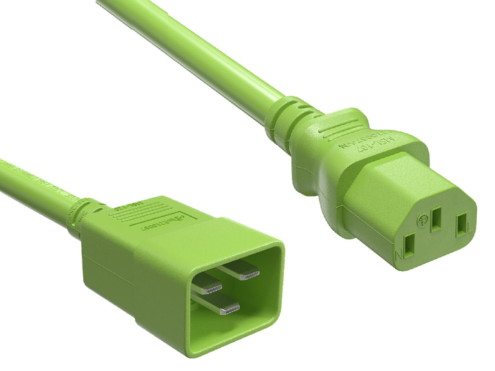 CompuCablePlusUSA IEC 60320 C20 to C13 Extension Jumper Power Cord Green Color.